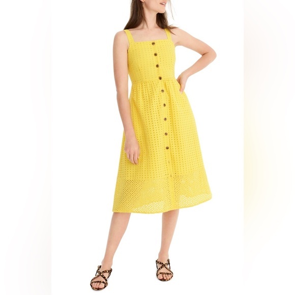 J. Crew Yellow Button Down Eyelet Cotton Sundress 0 - Picture 1 of 8